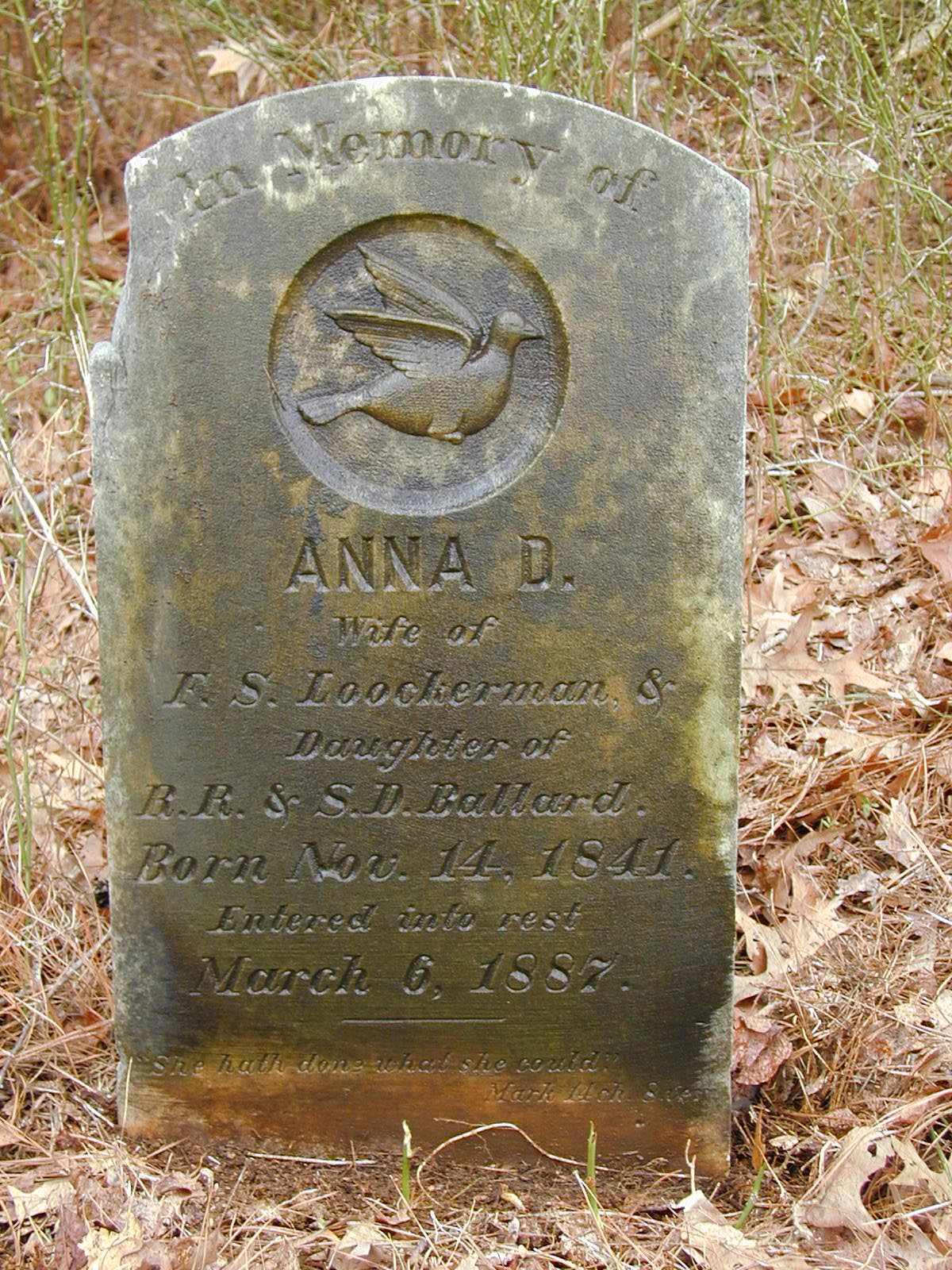 Gravestone of Anna D. Loockerman