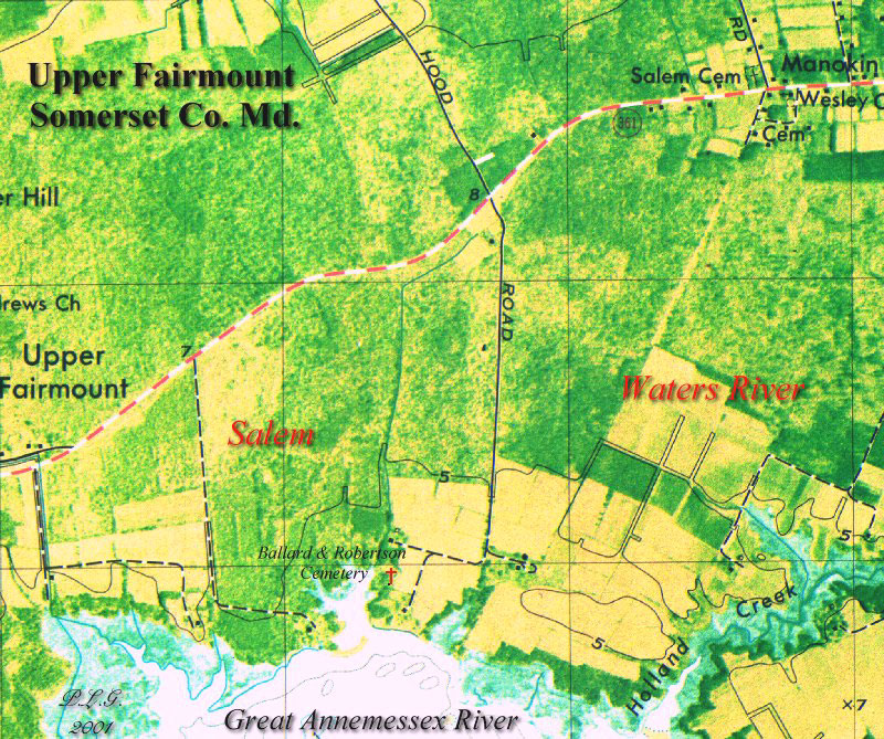 Map showing Waters River, Salem, and the Ballard and Robertson Cemetery
