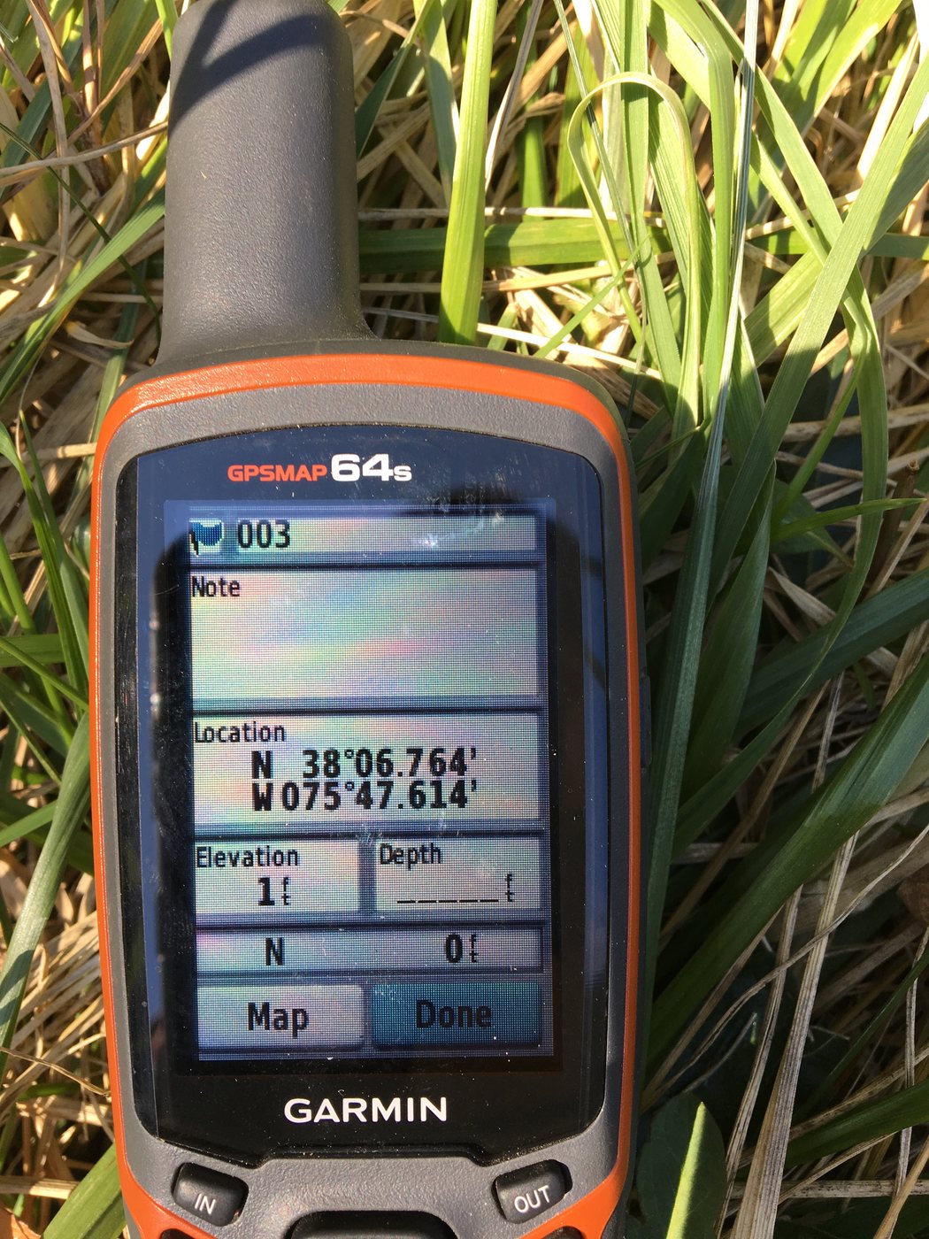 GPS receiver showing the Berry Cemetery field location