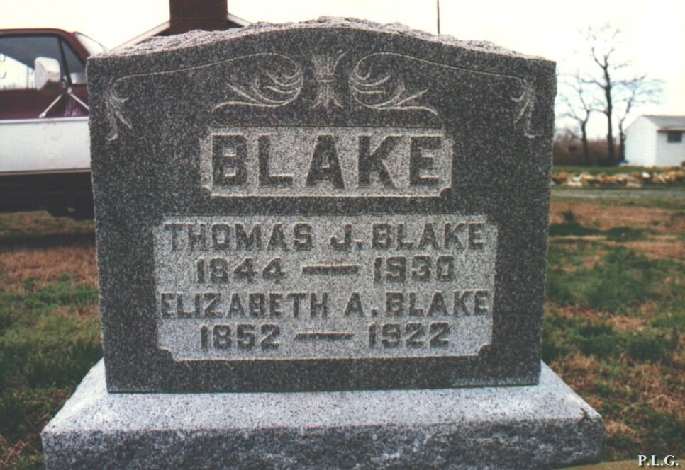 Gravestone of Thomas J. and Elizabeth A. Blake