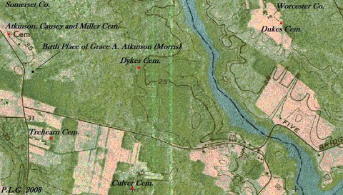 Historic location map for Dykes Cemetery