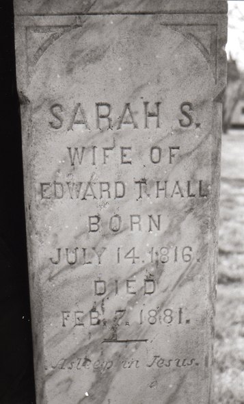 Headstone or supporting photograph for Sarah S. Hall