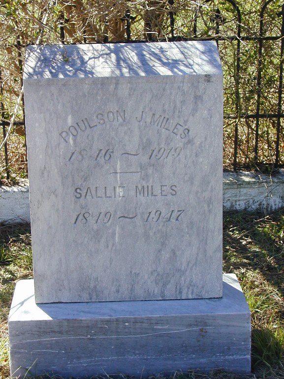 Gravestone: Poulson J. and Sally A. Miles