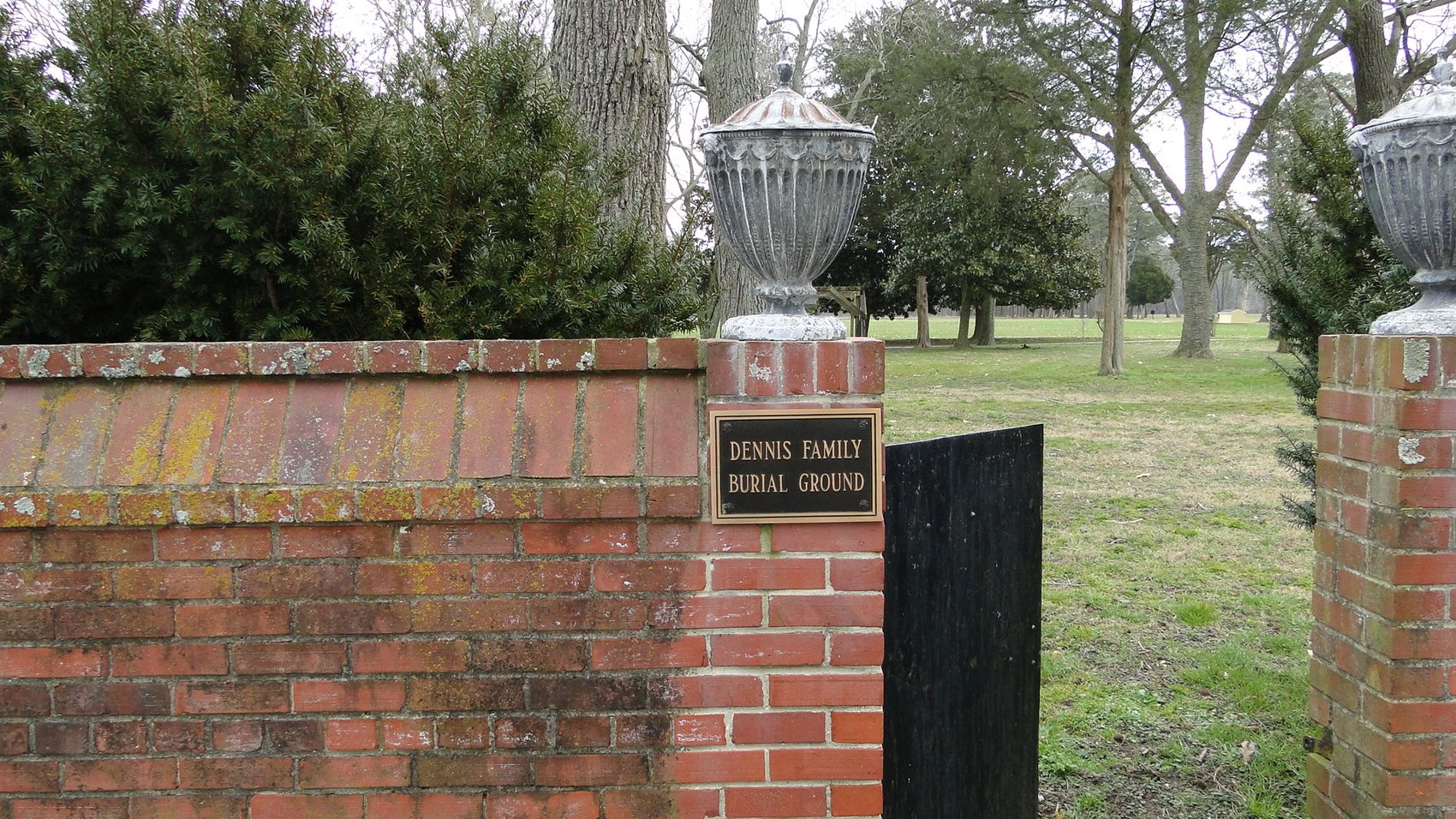 Dennis Family Burial Ground gate, looking east.